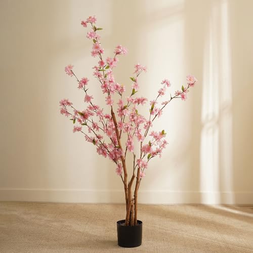 PURE HOME + LIVING Pink Artificial Flower Plant with Pot Plastic, Wire Fake Plants Small, Mini Decorative, Home Office or Gift Wild Artificial Plant with Pot. (15X15X130 CM) Pack of 1