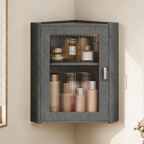 Mueble de baño esquinero montado en la pared con puertas en S, 3 estantes encima del inodoro, para baño y lavandería