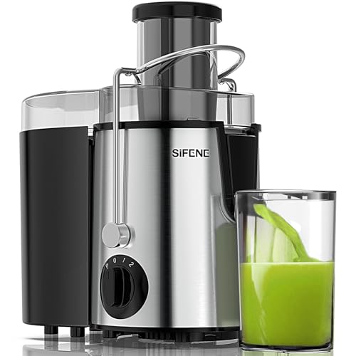 SIFENE Centrifugal Juicer Machine 400W Juice Extractor With 3 Inch Wide Mouth 3 Speed Setting For Fruit And Vegetable Compact BPA Free Stainless Steel Design For Kitchen Countertop Silver