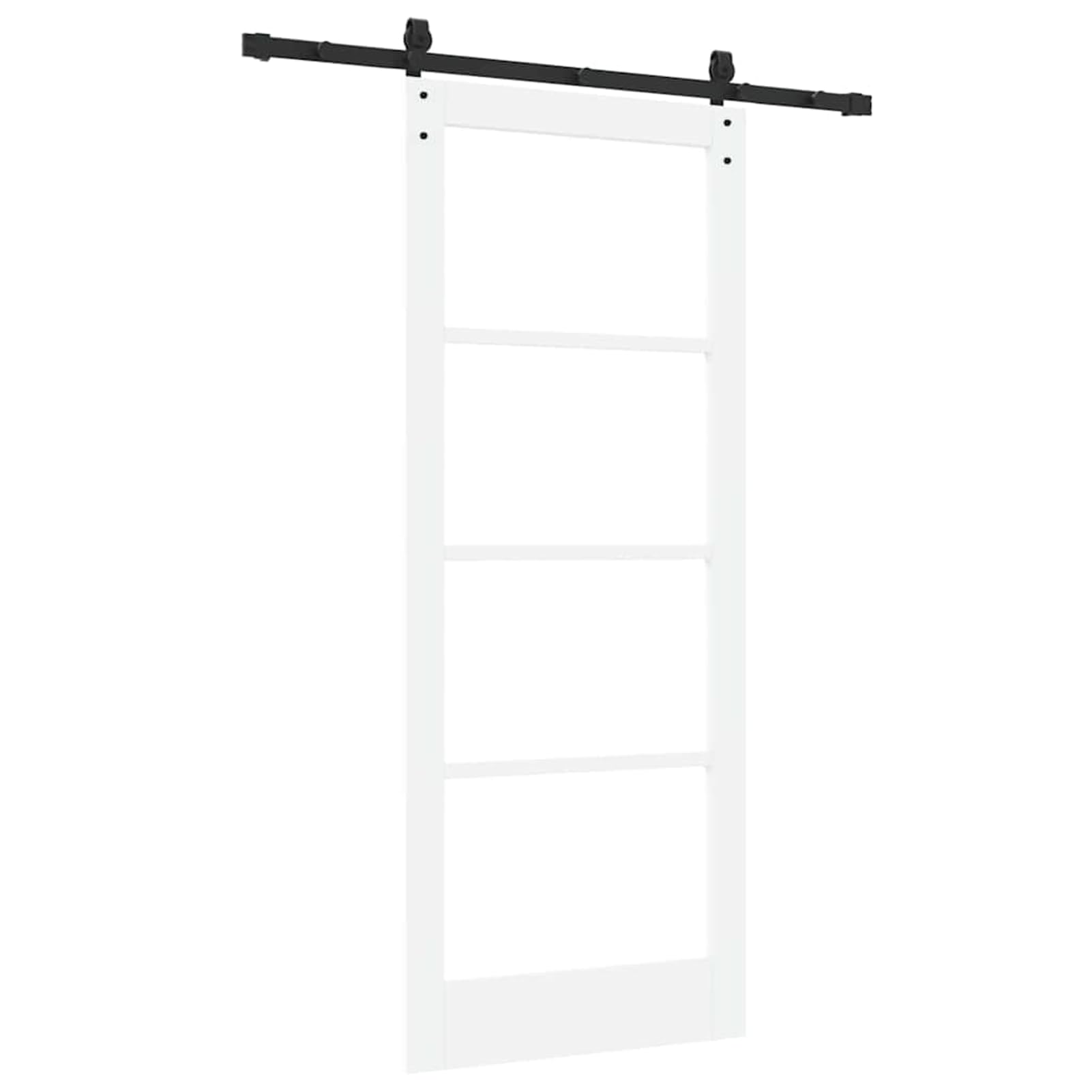 Drzwi przesuwne ORKDAL 152,5 x 202 cm z litego drewna sosnowego i szkła, białe – ciche elementy przesuwne, w zestawie szyna i akcesoria do sypialni i salonu