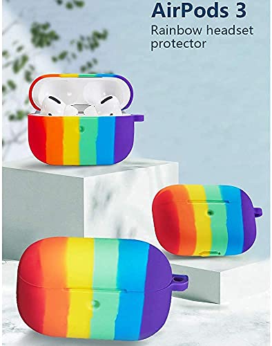 Cute Airpods Pro Case For Women,Rainbow Soft Silicone Airpod Pro 2019/Airpods 3 Gen Case Cover With Colorful Fur Ball Keychain For Girls & Women #TOP3