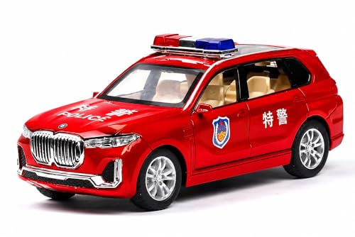 Image of DEOXY BMW M5 Police 1:32 Scale Model Car Exclusive Alloy Metal Pull Back Die-cast Car Diecast Metal Pullback Toy car with Openable Doors & Light Music Best Gifts Toys Kids (White)