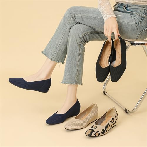 Women's Square Toe Ballet Flats - Slip On Knit Comfortable Ballerina Shoes, Casual Soft Walking Flats for Work & Dress3