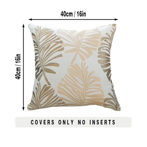 Tennove Cushion Covers 40x40cm Cotton Linen & Velvet Soft Throw Pillow Covers Set of 2 Decorative Tropic Leaf Pattern Square Cushion Cases Pillowcases for Couch Sofa Home Décor - Image 2