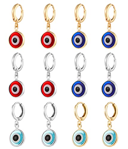 6 pares Juego de ojo malvado de ojo malvado,Ojo Turco aretes Juegos para Mujeres Hombres Mal de Ojo Colgante Pendientes, Juego de dijes de joyería de protección de la suerte de pendientes