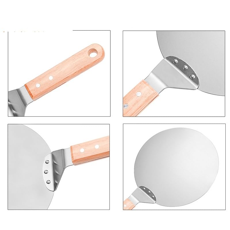 Pala Per Pizza 12 Inch Stainless Steel Pizza Peel Round Pizza Shovel Wooden Handle Pizza Peel Paddle Short Shovel Pizza Tools Pala Pizza Corta