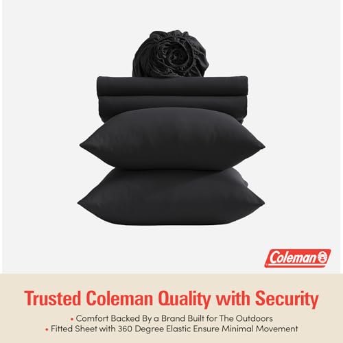 Image of Coleman King Size Sheets Set - Durable Home Bedding with Outdoor Heart, Stylish & Reliable for Bedroom or Cabin - Premium Solid Color, Built for Comfort, Style & Occasional Outdoor Use, Black