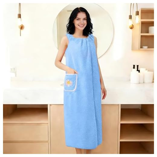Women's Soft Wrap Towel Full Length，Bath Robe After Shower Female Plush Long,Spa Bathrobes Lightweight with Pockets(31x53 in Blue)