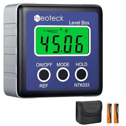 Neoteck Inclinometro Digital 4 * 90°Buscador de Ángulo Digital Carcasa de Aluminio con Luz de Fondo y Indicador de Batería Baja 4 Métodos de Medición Inclinómetro con Base Magnética% mm/m, IN/FT