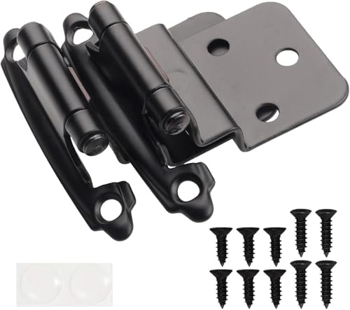 DecoBasics 3/8" Inset Cabinet Hinges Black (25 Pair -50 Pcs) Offset Self Closing Matte Black Cabinet Hinges for Kitchen Cabinets w/Bumpers & Upgraded Screws
