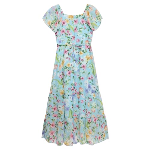 Speechless Girls' Flutter Sleeve Floral Printed Chiffon Maxi Dress2