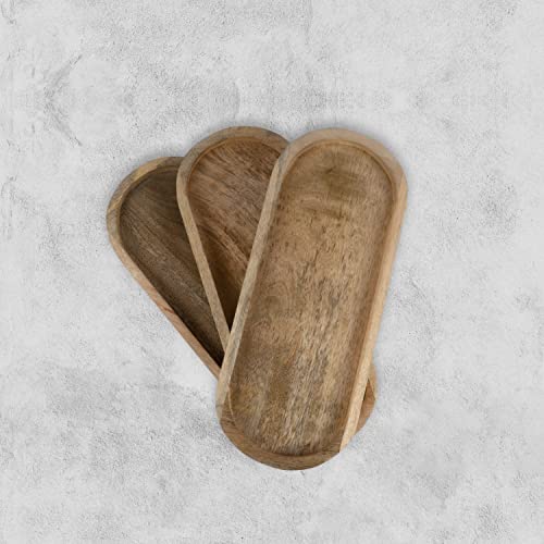 Samhita Mango Oval Wood Tray Set Of 3 Perfect For Food Holder/Bbq, Serve Cheese, Sushi, Holiday Snacks, And More. (12" X 5" X 0.75") #TOP4