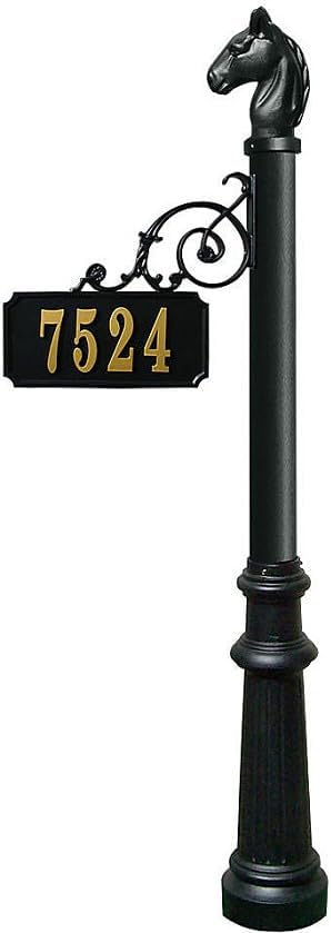 Scroll Address Post with Decorative Fluted Base & Horsehead Fial Black