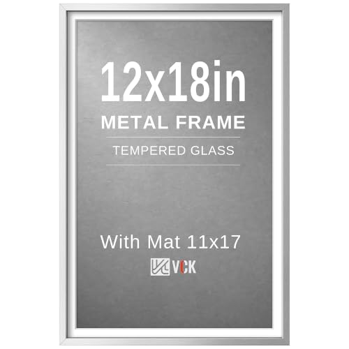 Image of VCK 12x18 Frame Silver Metal, Real Glass, 11x17 Mat, for Poster Print