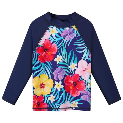 Image of Girls Two Piece Swimsuit Long Sleeve Floral Bathing Suit UPF 50+ Summer Beach Swimwear
