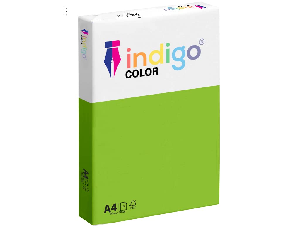 indigoA4 80gsm Coloured Copier Paper Multifunctional Ream 500 Sheets (Bright Green)