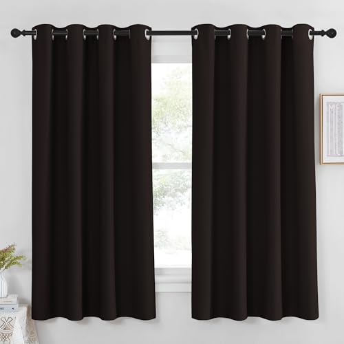NICETOWN Blackout Curtain Panel 63 inch Long for Window - Thermal Insulated Solid Grommet Blackout Drape for Bedroom Living Room Kitchen (Single Panel, 52W x 63L, Brown)