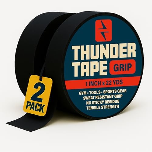 Thunder Tape 2 Pk Grip Tape - Cloth Grip Tape for Pull Up Bars, Sports, Tools, Handles, Bats, Rackets, Gym Equipment, Wire Wrap - No Residue, Sweat Resistant, 1 Inch x 66 Feet Each Roll - Black