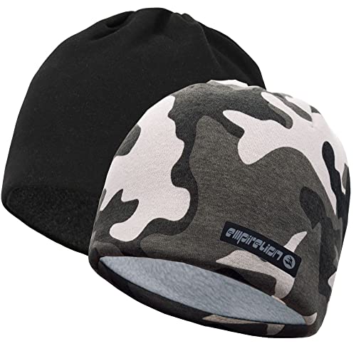 EMPIRELION Bonnet d'hiver Softshell doublé en polaire - 22,9 cm - Pour course à pied, homme et femme, Camouflage neige + noir, Taille unique Cover
