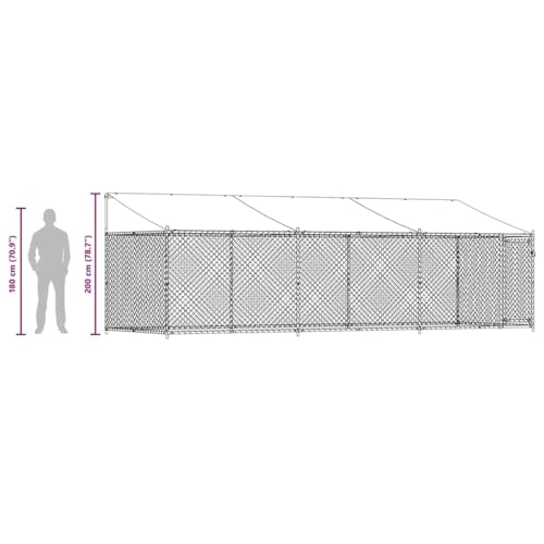 vidaXL Hundezwinger, Hundehütte mit Dach Tür, Hundekäfig mit Maschen-Design, Hundehaus Hühnerstall Drahtkäfig, Grau Verzinkter Stahl