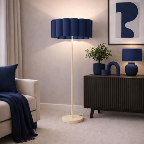 CGC Lighting Indoor Floor Lamp Cream Off White Corner Standing Reading Light and Lampshade Living Room Lounge (Navy Lampshade)