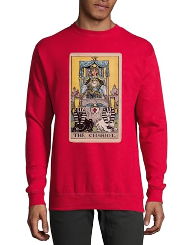 Pull en coton rouge Le Chariot Tarot avec logo imprimé pour style mystique