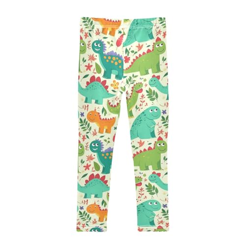 Wusikd Cute Dinosaurs Girls' Leggings Toddler Doodles Leaves Flowers Kids Yoga Pants Dance Active Tights 4T2