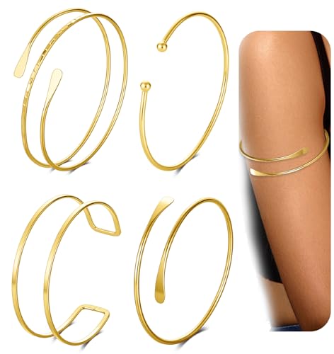 4PCS Arm Cuff for Women Upper Arm Band Cuff Bangle Bracelets for Women Gold Arm Cuff Jewelry Adjustable Armband Set