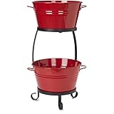 212 Main Enameled Galvanized Steel Double Beverage Tub with Iron Stand Red