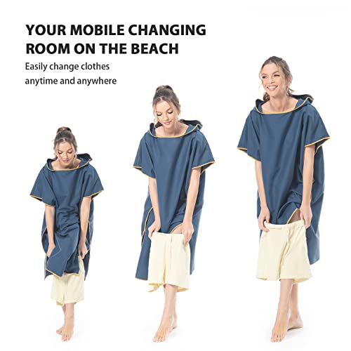 MOKANI Surf Poncho Umziehhilfe Strand für Damen Herren Erwachsene Jugendliche, Ultraleicht und Schnelltrocknend, Badeponcho Handtuch Poncho aus Mikrofaser auch als Umkleidehilfe Strand (Dunkelblau)