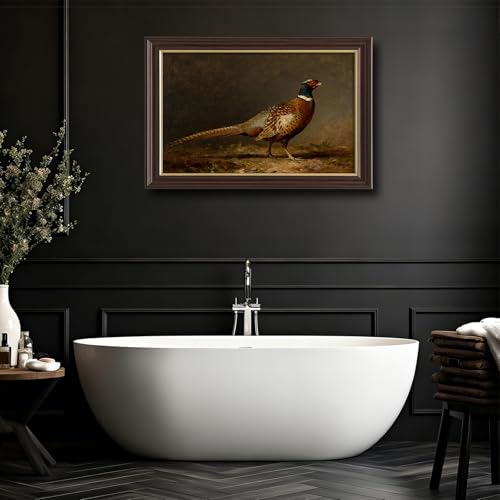 Image of Antique Framed Pheasant Canvas Wall Art, Vintage Bird Portrait Oil Painting Canvas Prints, Traditional Farm Wall Decor Pictures for Living Room Bedroom Office