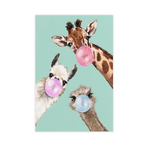 CFIOZYOS Bubble Gum Gang in Green Funny Ostrich And Giraffe Alpaca Art Wall Decoration Posters Family Bar Restaurant Garage Cafe Art Print Gift Unframe 20×30inch(50×75cm)