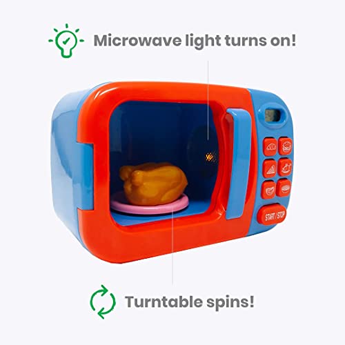 Boley Blue Microwave Playset - 11 Pc Light & Sound Pretend Play Kitchen Toys Set With Play Food For Kids Ages 3+ #TOP1