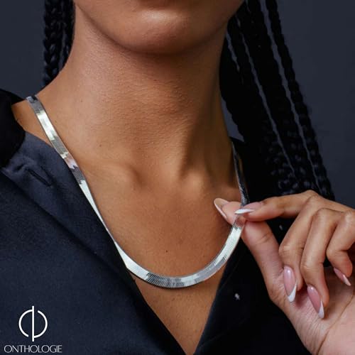 Herringbone Chain Necklace for Women Men 18K Gold Over Italian 925K Stamped Solid Sterling Silver, 3.4mm-4.5mm-5.5mm-7mm-11mm Wide Flat Snake Chain, Made in Italy2