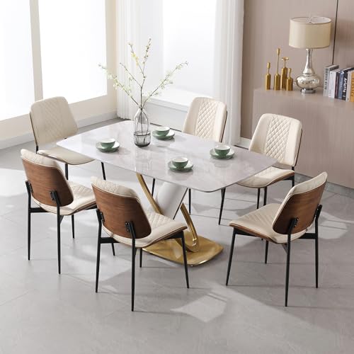 BV Set of 6 Modern Walnut Leather Dining Chairs