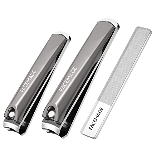 Facemade Nail Clippers Set, Stainless Steel Toenail And Fingernail Clippers, 2 Pack(Large And Small) Ultra Sharp Sturdy Nail Cutter With Case And Nail File, Used For Thick Nails, Men And Women #TOP3