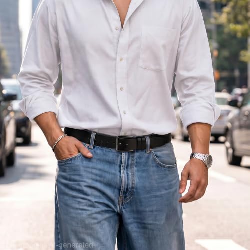 Image of maikun Mens Casual Dress Belt, Mens Leather Black Belt, Casual Wear Jeans Pants