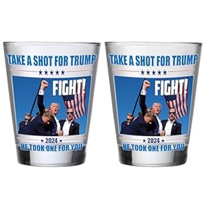 Trump Shot Glass – 2 PACK Trump Fight Shot Glass, Trump Never Surrender Shot Glasses, Trump Fist Pump Merch, Trump Assassination Stuff, House Warming Gifts, Birthday Gifts for Women & Men