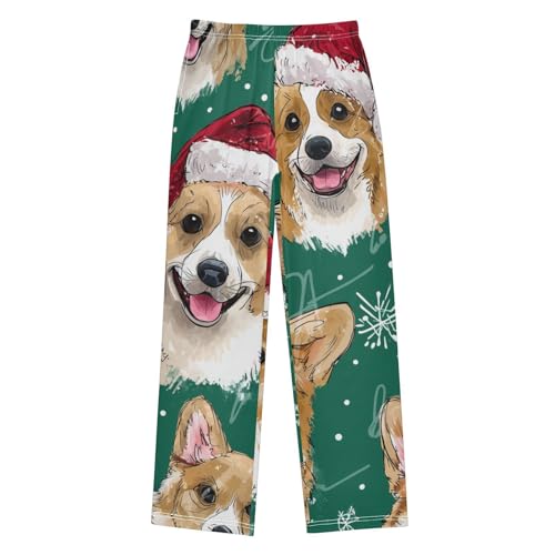 Corgi Dog Xmas Hat Boys Long Pants Soft Trousers Elastic Waist Kids Lounge Bottoms with Pockets S-XL