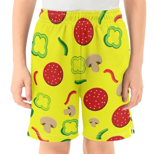 J JOYSAY Mushroom Pepper Slice Yellow Boys Athletic Shorts Kids Youth Casual Shotrs with Elastic Waistband Pockets2