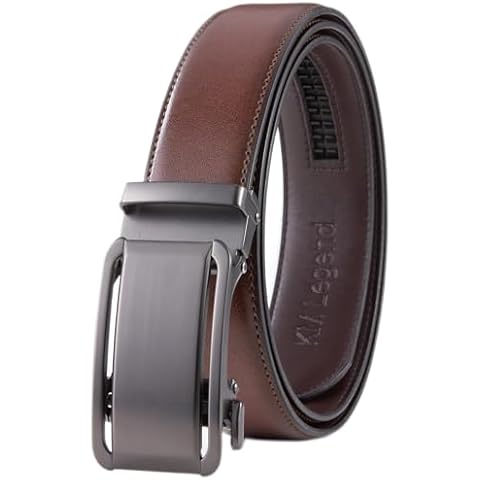 KM Legend Men’s Leather Automatic Buckle Ratchet Dress Belt for Men Customizable Fit, Brown, 32/34 Cover