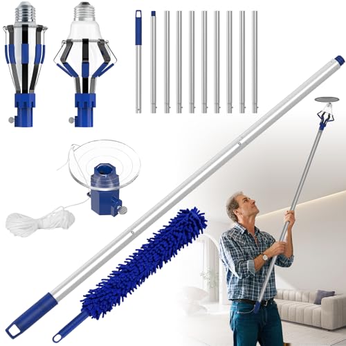 Light Bulb Changer for High Ceilings 12FT Light Bulb Pole Changer for High Ceilings and Recessed Lights with Baskets and Suction Cup Light Bulb Removal Tool for Household Hanging Lights