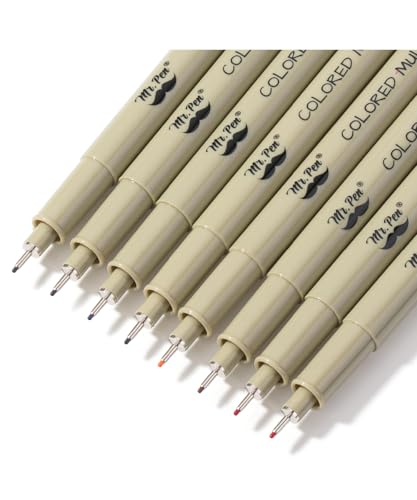 Mr. Pen- 0.45mm Micro Fine Point Pens, 8 Pack, Colorful Ink, Waterproof, Acid-Free, No-Smear Quick-Dry Fineliner Pens for Drawing, Sketching, Bible Journaling, Outlines & Everyday Writing