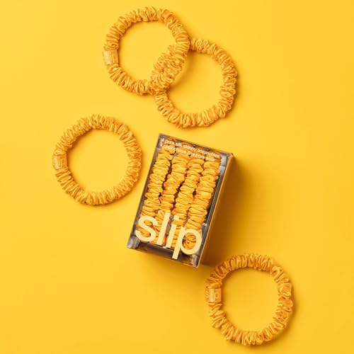 Image of Slip Silk Hair Ties - Skinny Silk Golden Scrunchies, No Damage, No Crease, Anti-Breakage |100% Mulberry Silk | All Hair Types | Made with Proprietary Slipsilk | Set of 4