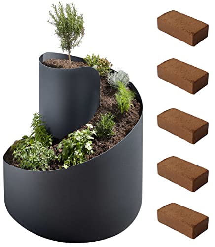 Novaliv Espiral de hierbas con 5 ladrillos de coco, 35 cm x 55 cm de diámetro, color antracita, base de hierbas, torre de fresas, caracol de hierbas, torre de hierbas, torre de plantas, espiral para
