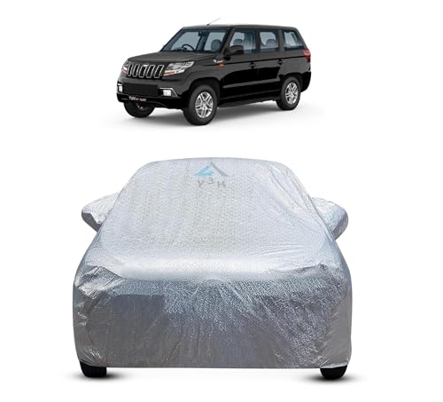 Image of 100% Waterproof Car Cover Compatible with Mahindra Tuv 300 (Model : 2015 Onwards) Custom Fit Body Covers with Mirror Pockets | Color : Metalic Silver