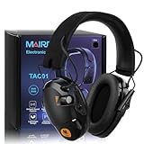 MAIRDI 電子シューティングイヤープロテクション、23dB NRR、ノイズリダクション&4倍サウンド増幅、ハンティングイヤーマフ、マイク2個付き、折りたたみ式シューティングヘッドホン。