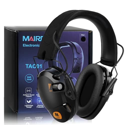 MAIRDI Electronic Shooting Ear Protection, Hearing Protection Earmuffs with 23dB NRR, Noise Reduction & 4X Sound Amplification, Hunting Earmuffs with 2 Microphones, Foldable Shooting Headphones