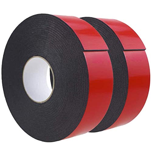 Image of Double Sided Foam Tape 2.36In x 33FT 2 Pack, Mounting Tape Heavy Duty, Strong Adhesive Weatherproof Seal Strips for DIY Craft Picture Poster, Car & Gap Filling Mountings, Home Office Decor (Black)