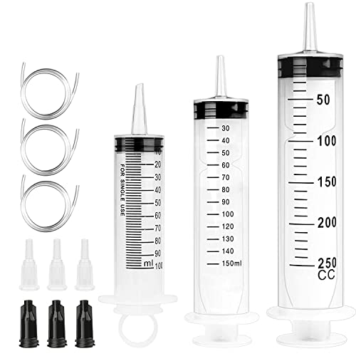 3 Packungen Plastik Spritzen mit 3 Kunststoffrohre für Öl- oder Leimapplikatoren, Experimente, Pet Fütterung, Industrielle Anwendungen (100ML+150ML+250ML)